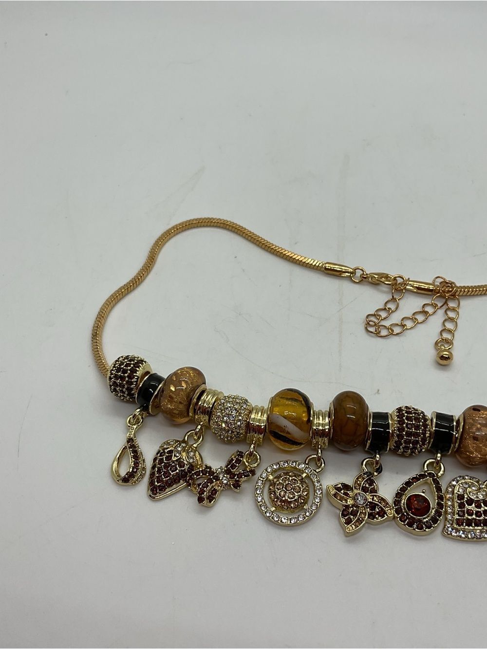 Gold-Tone Brown Bead Charm Necklace - Picture 2 of 6